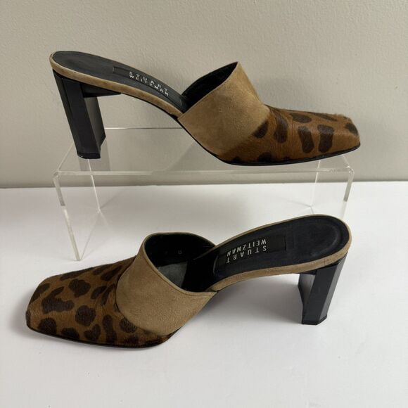 Stuart Weitzman Brown Leopard Print Heeled Mules Calf-hair and leather - Picture 2 of 10